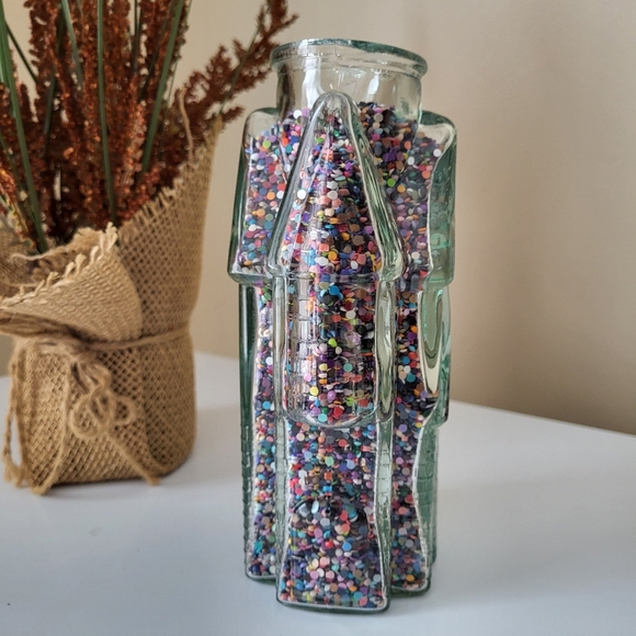 Vintage Clear Glass House Shaped Bottle Filled w Spare Diamond Painting Stones - Picture 5 of 16
